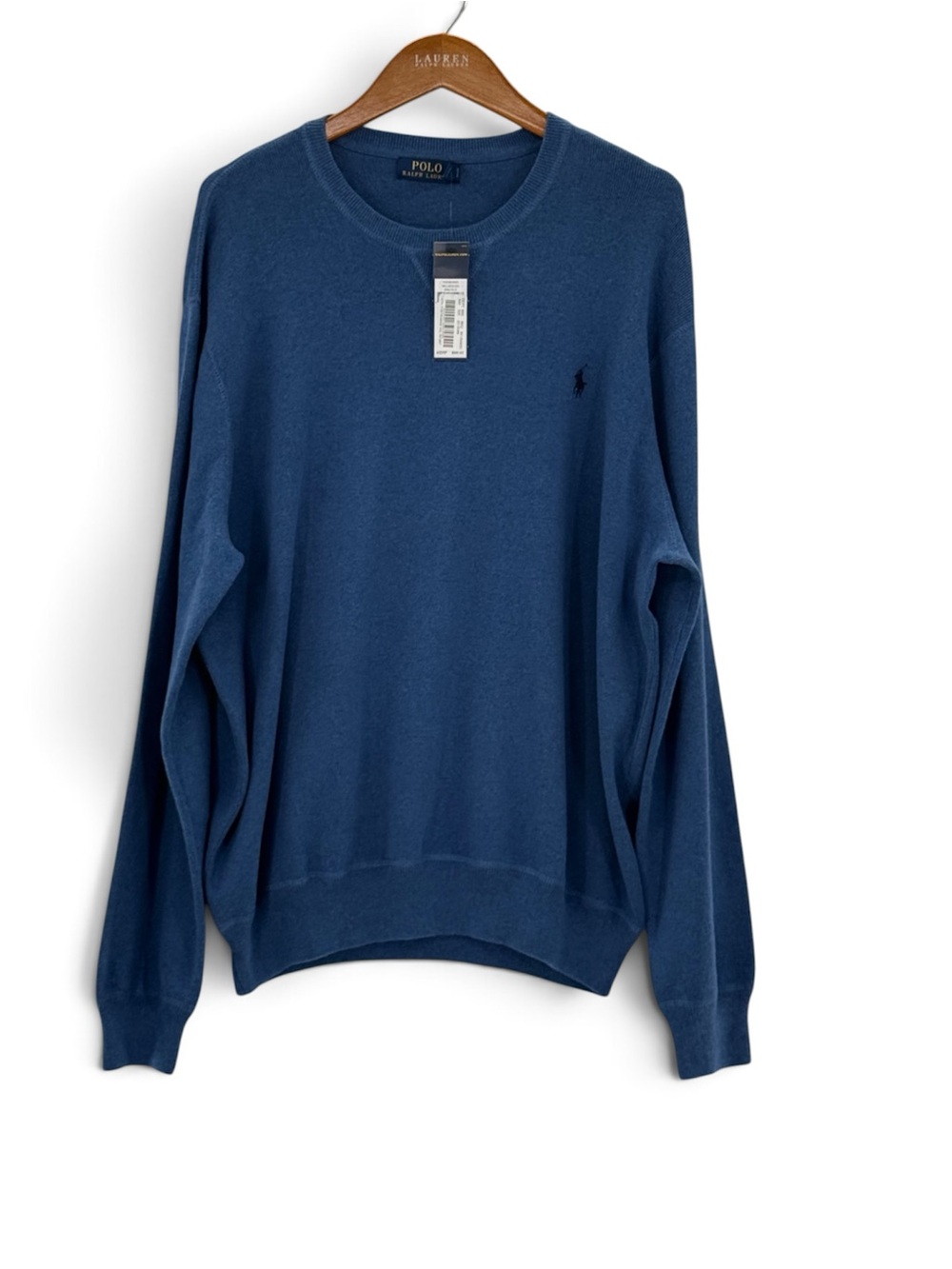 Polo Ralph Lauren NWT Shale Blue Cotton Crewneck Pony Sweater XXL